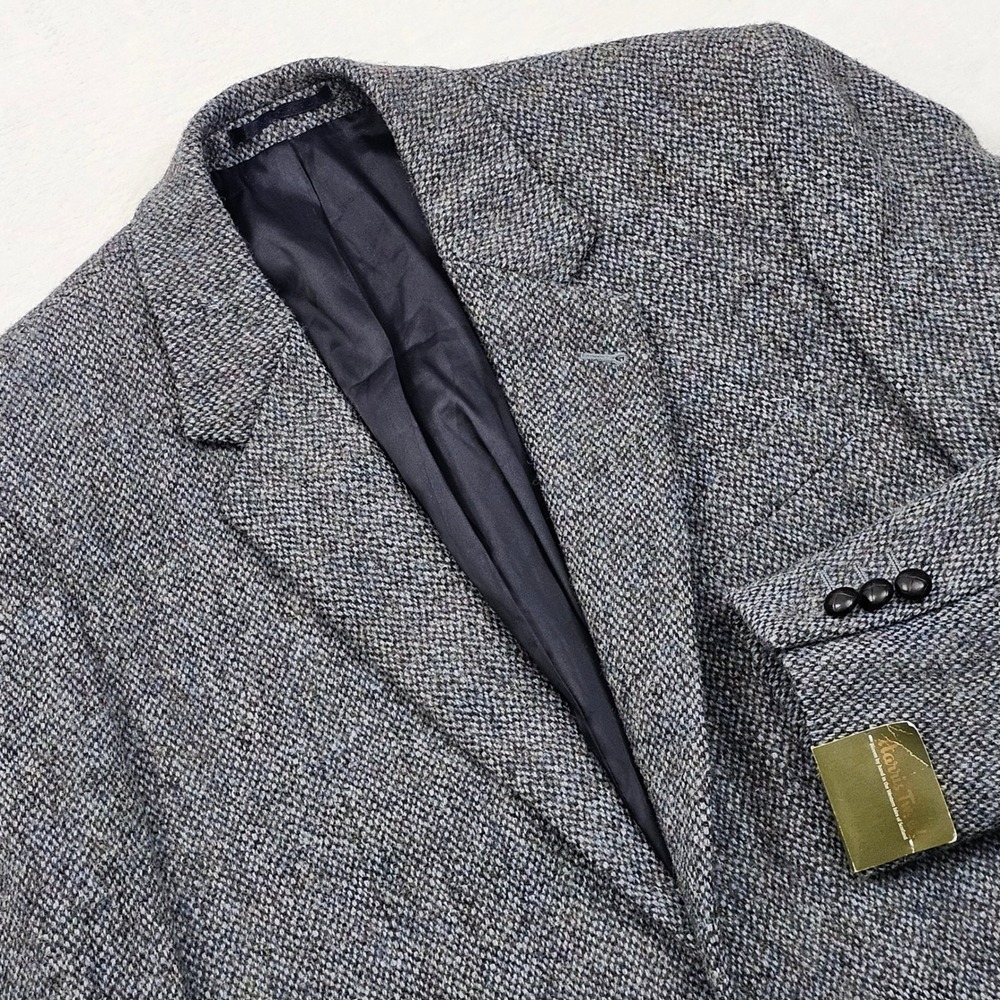 Harris Tweed Blazer Mens 38R Blue Grey Wool Herringbone Sport Coat Academic